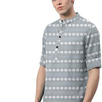 Men's Printed Spread Collar Casual Shirt Grey & White