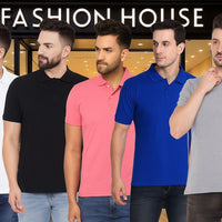 Poly Matte Solid Half Sleeves Mens Polo T-Shirt Pack Of 5