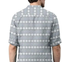 Men's Printed Spread Collar Casual Shirt Grey & White
