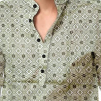 Men's Printed Spread Collar Casual Shirt Green